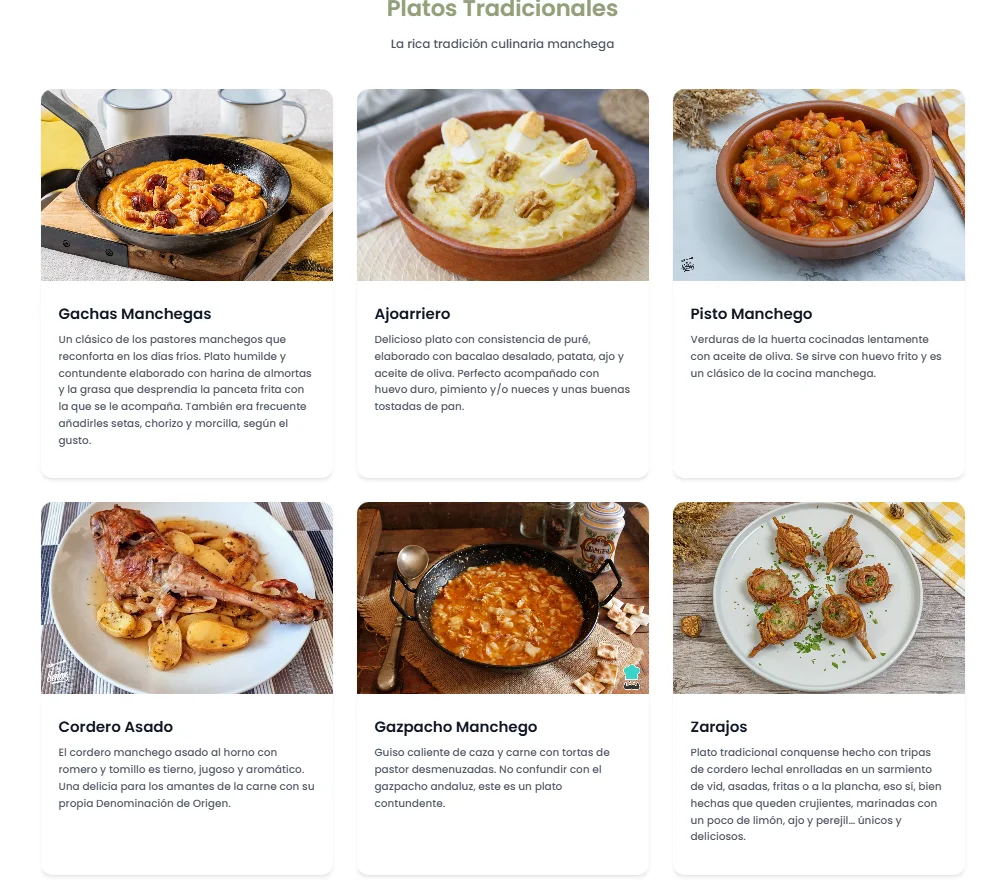 Sección de gastronomía - platos tradicionales