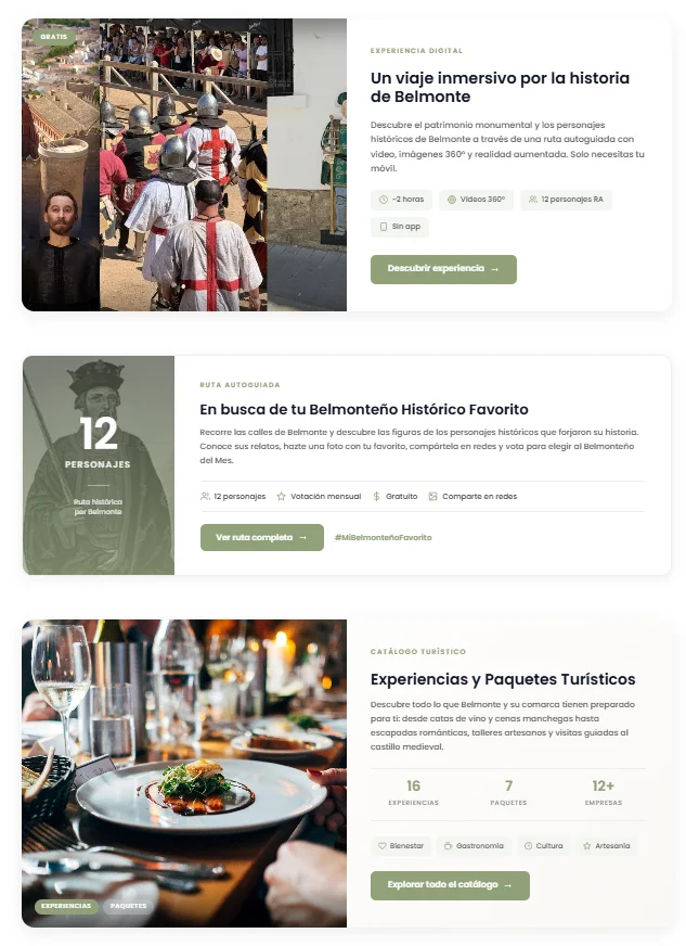 Portal web - experiencias, blog y personajes