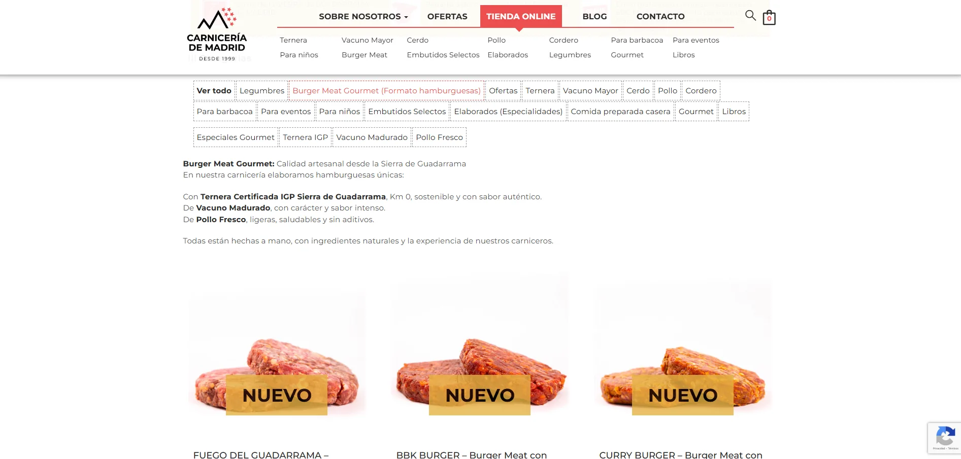 Sección de hamburguesas gourmet