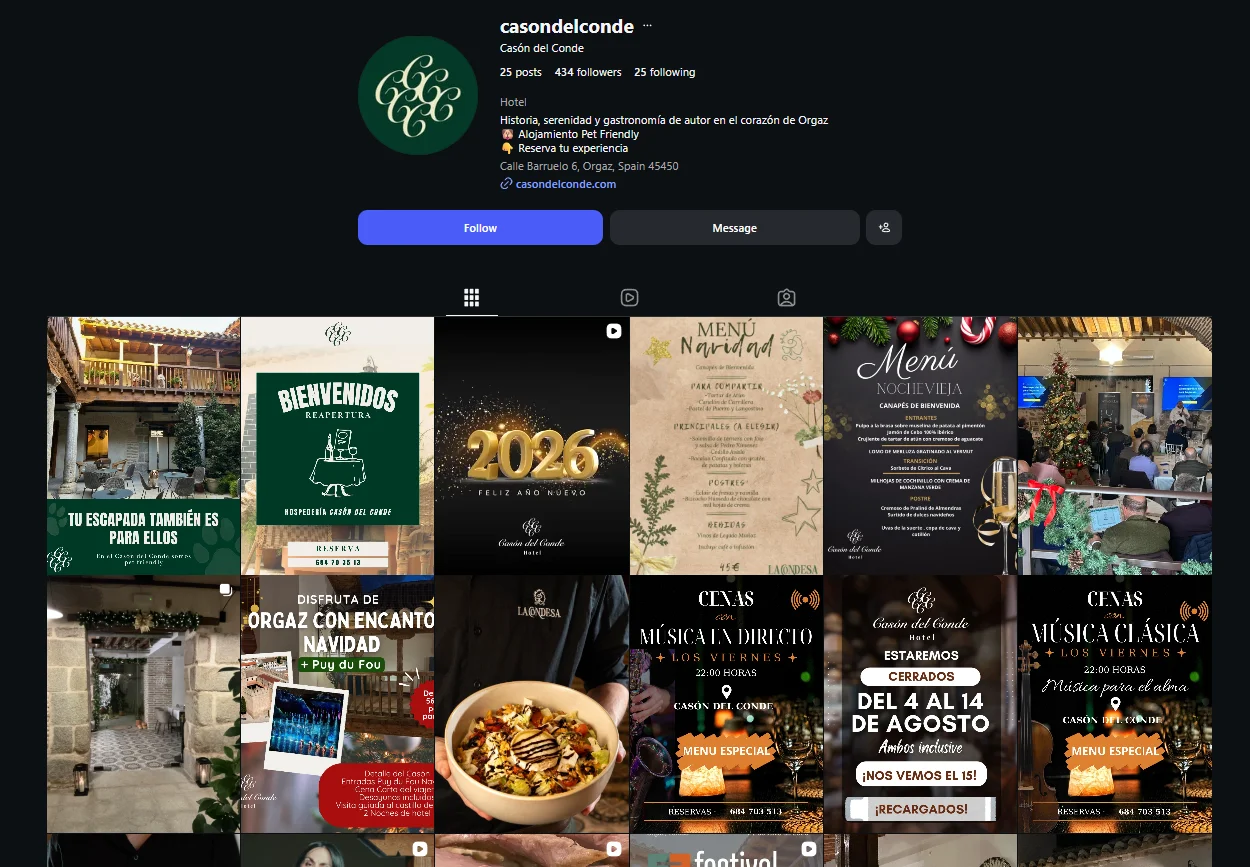 Perfil de Instagram del hotel