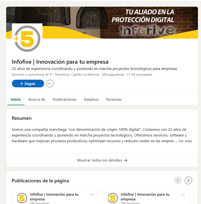 Página de LinkedIn de Infofive