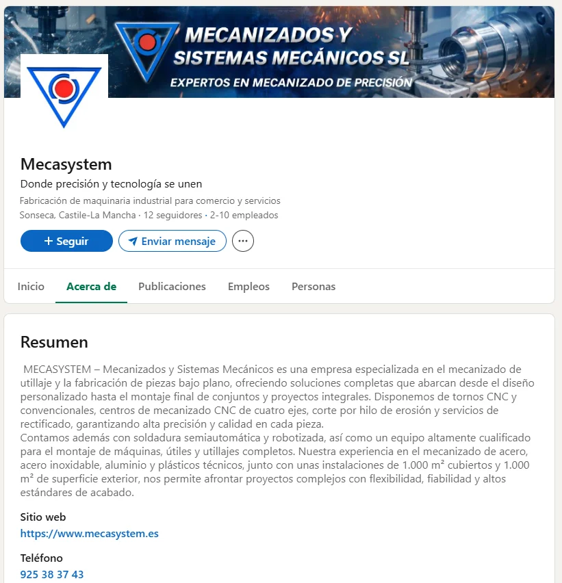 Página de LinkedIn de Mecasystem