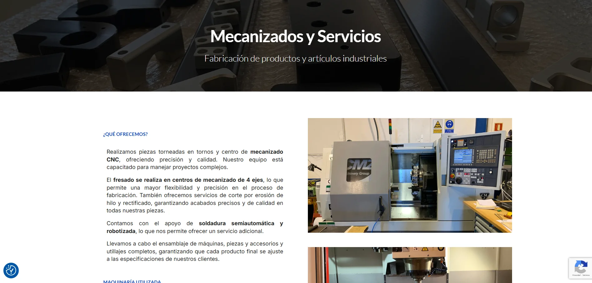 Página de mecanizados y servicios
