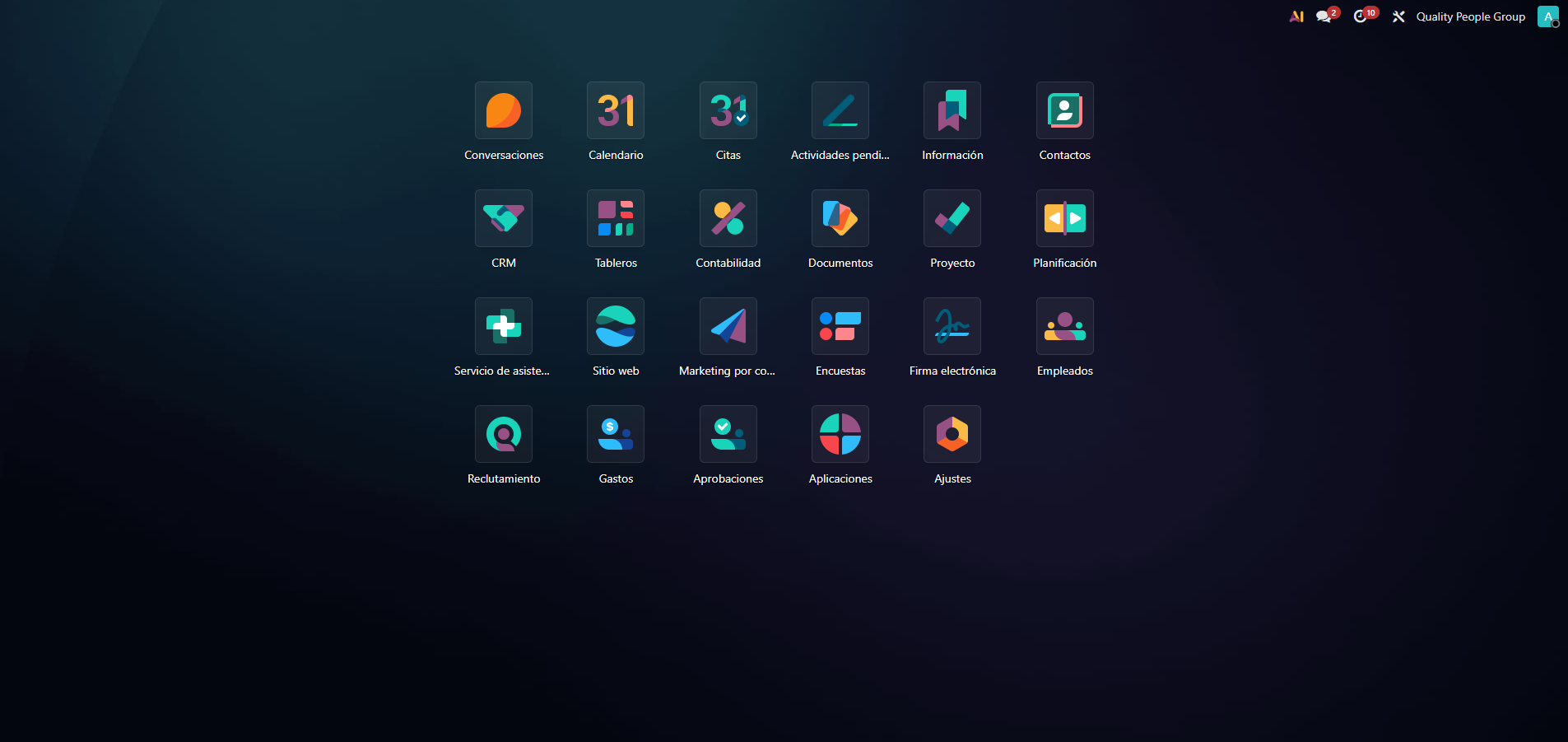 Panel de Odoo - Quality People Group