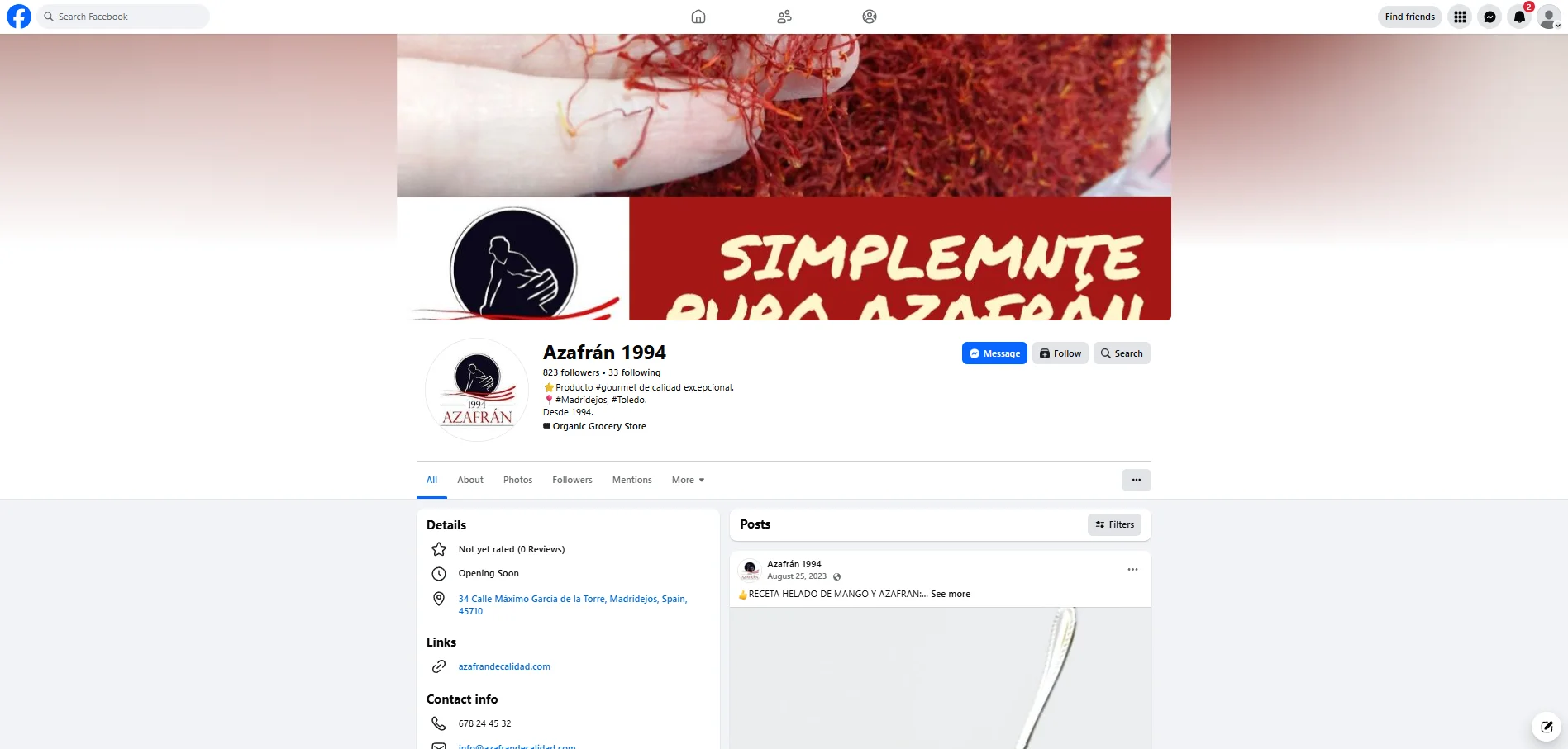 Página de Facebook de Azafrán 1994