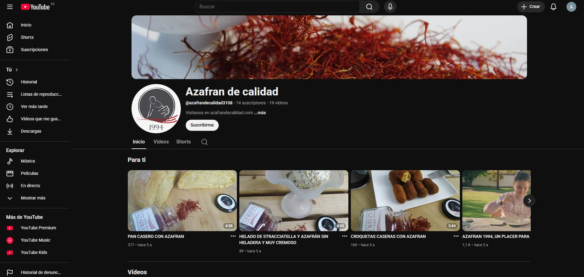 Canal de YouTube con recetas