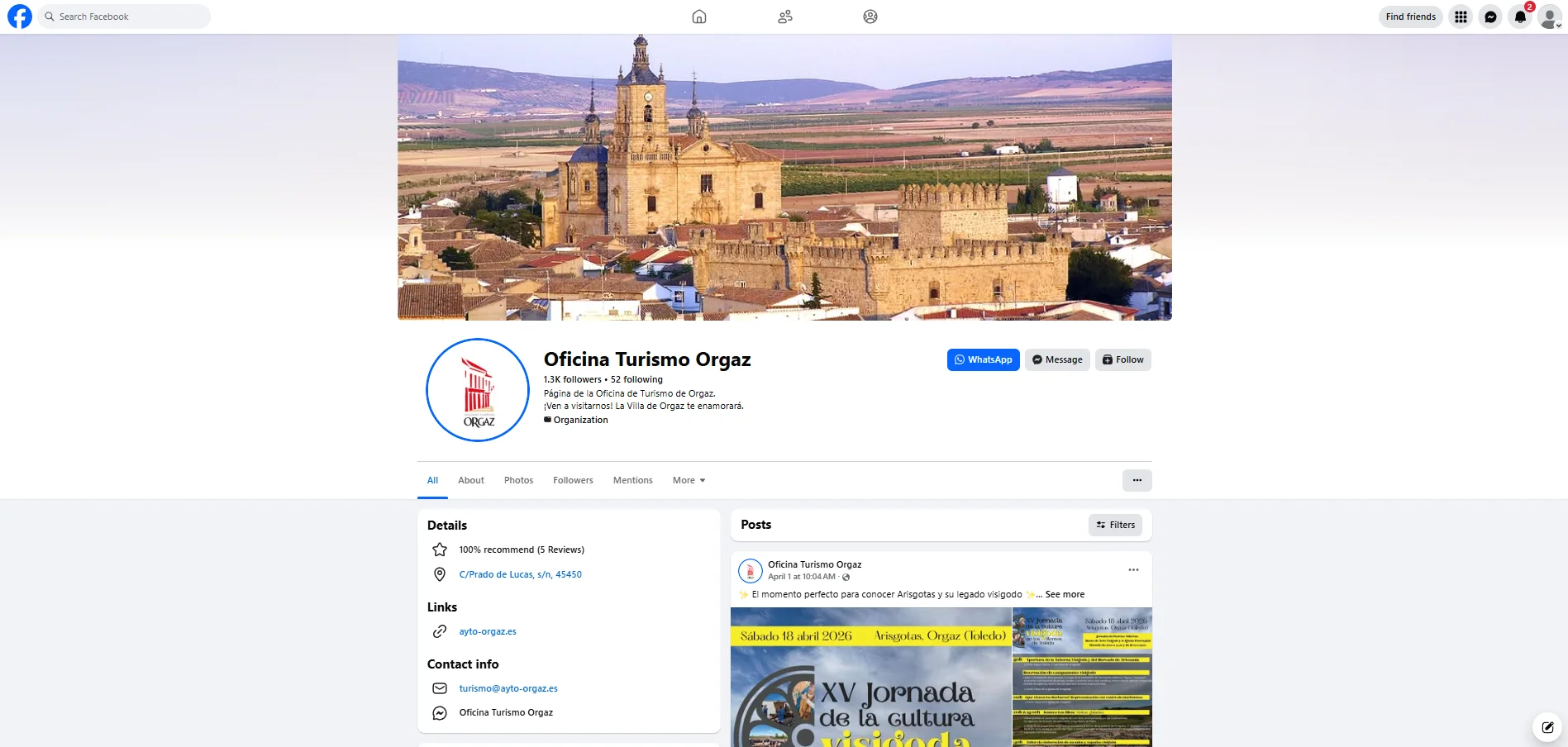 Facebook de la Oficina de Turismo
