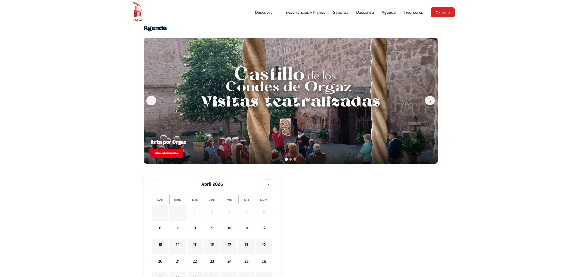 Agenda y visitas al Castillo de Orgaz
