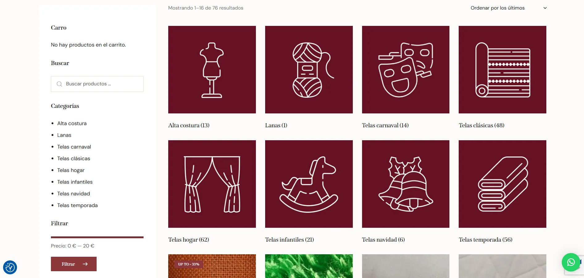 Catálogo de telas por categorías