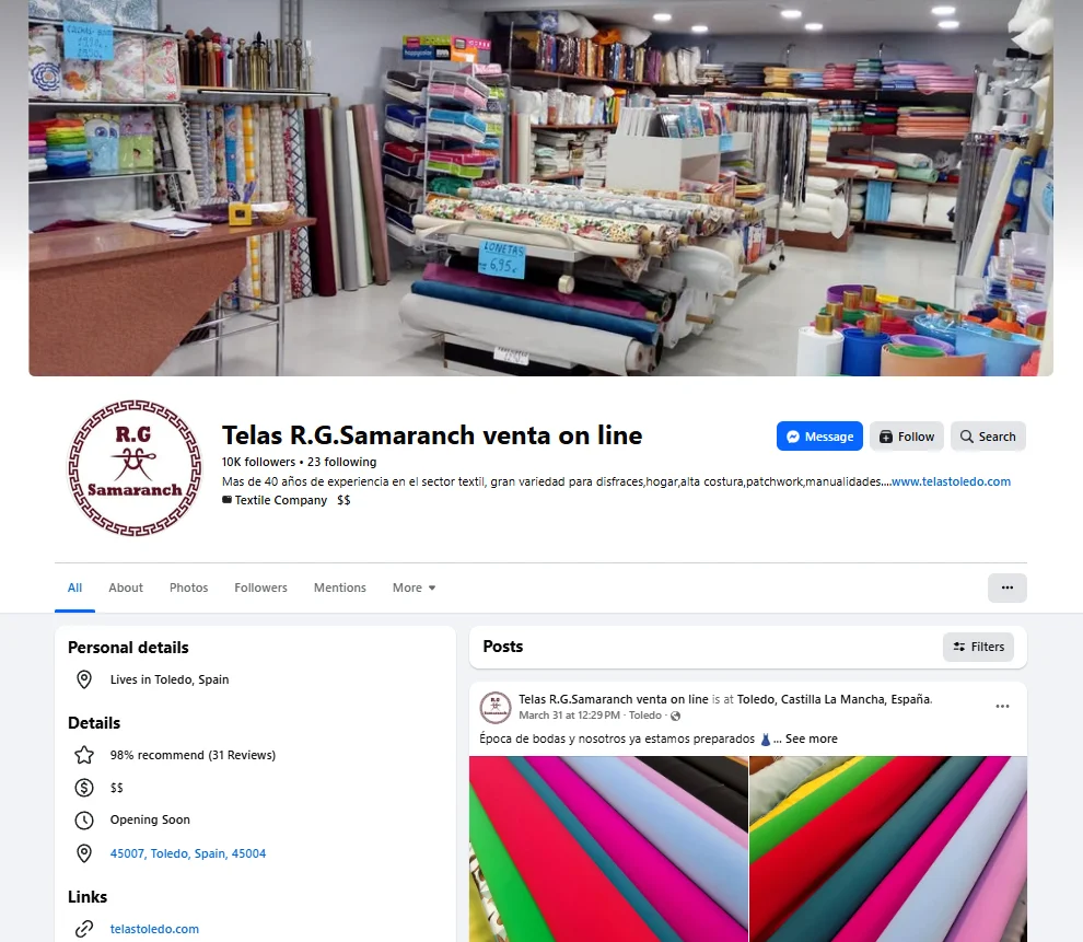 Facebook de Telas R.G. Samaranch
