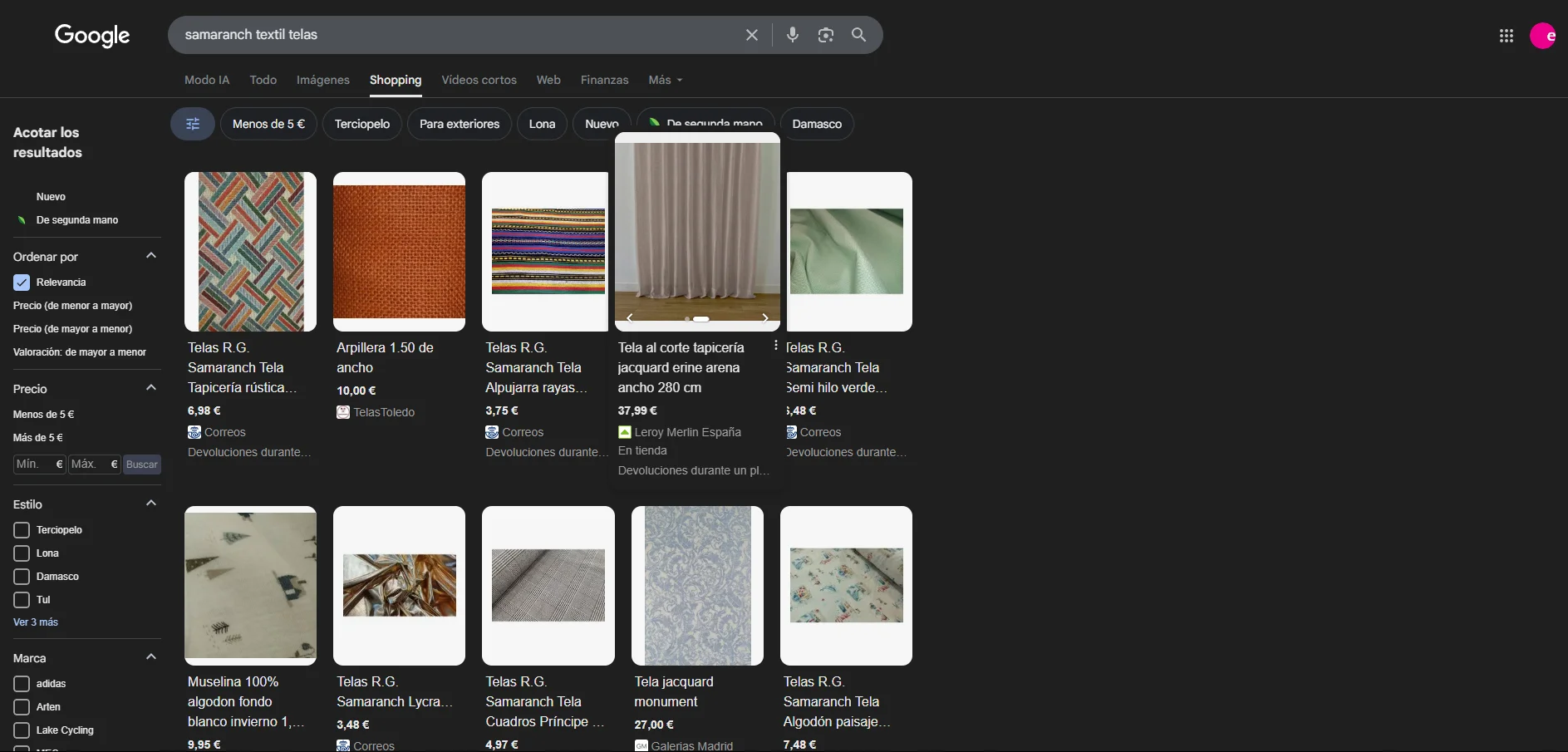 Productos en Google Shopping