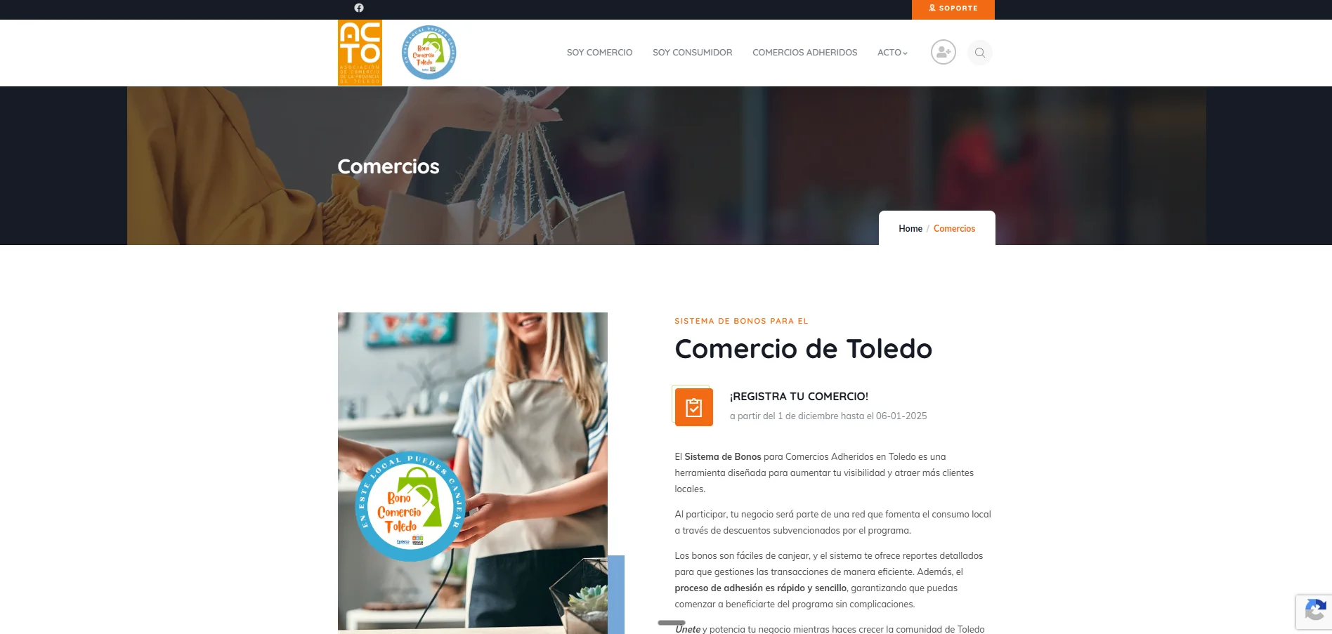 Página de registro para comercios