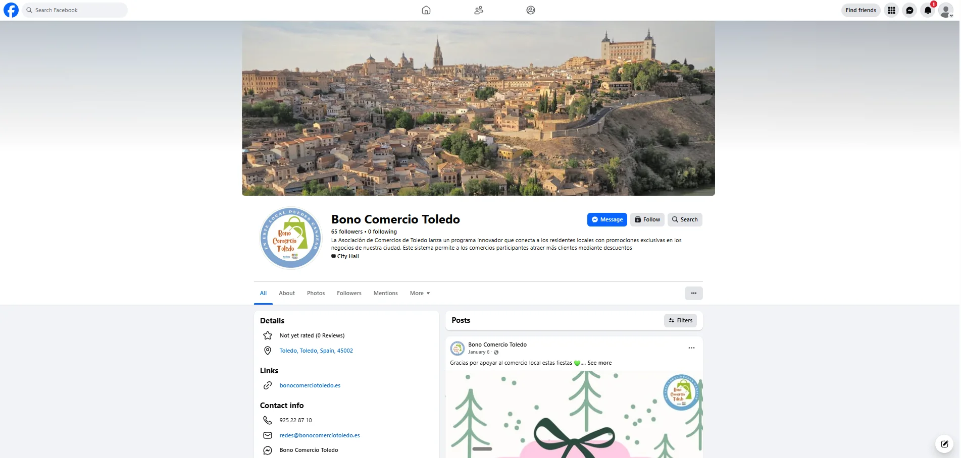 Página de Facebook de Bono Comercio