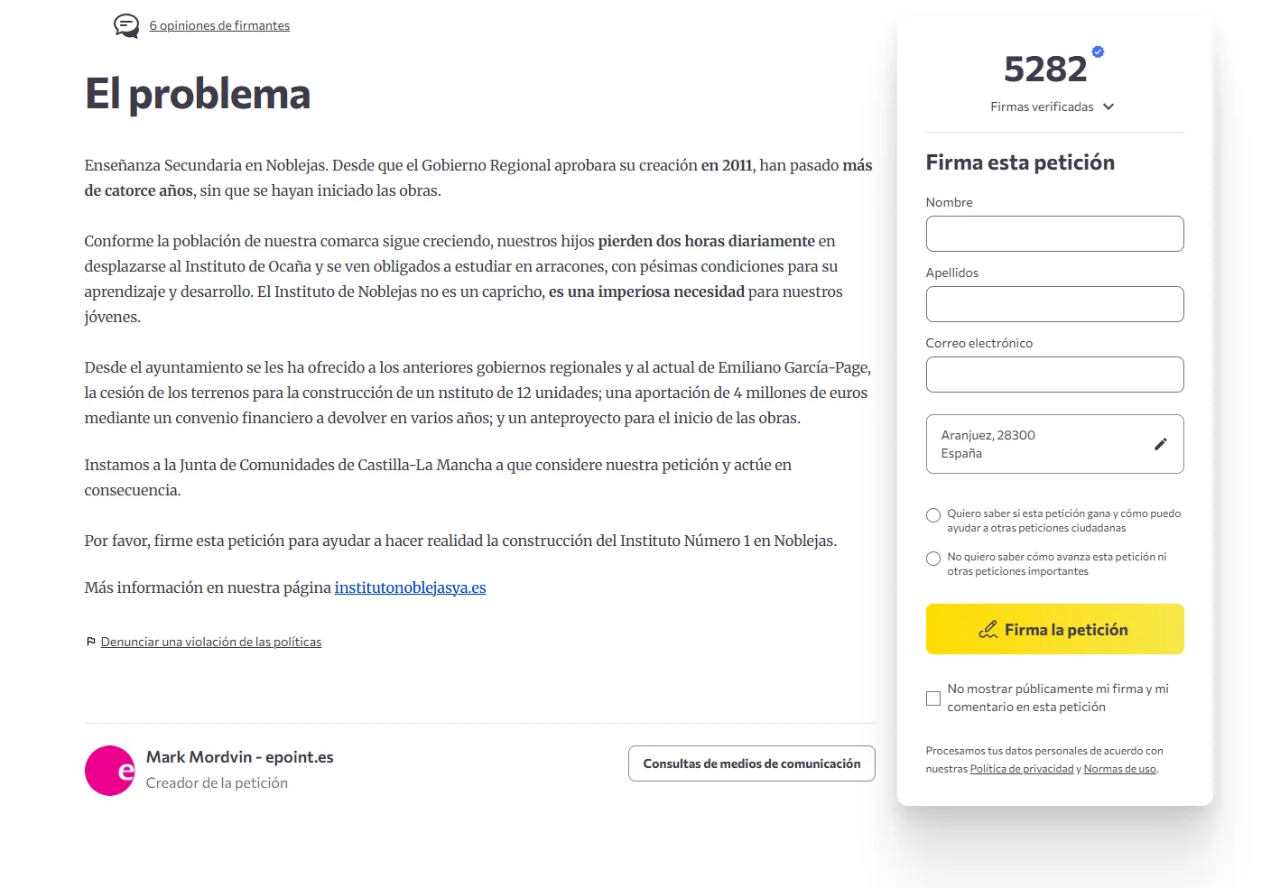 Change.org con 5.282 firmas