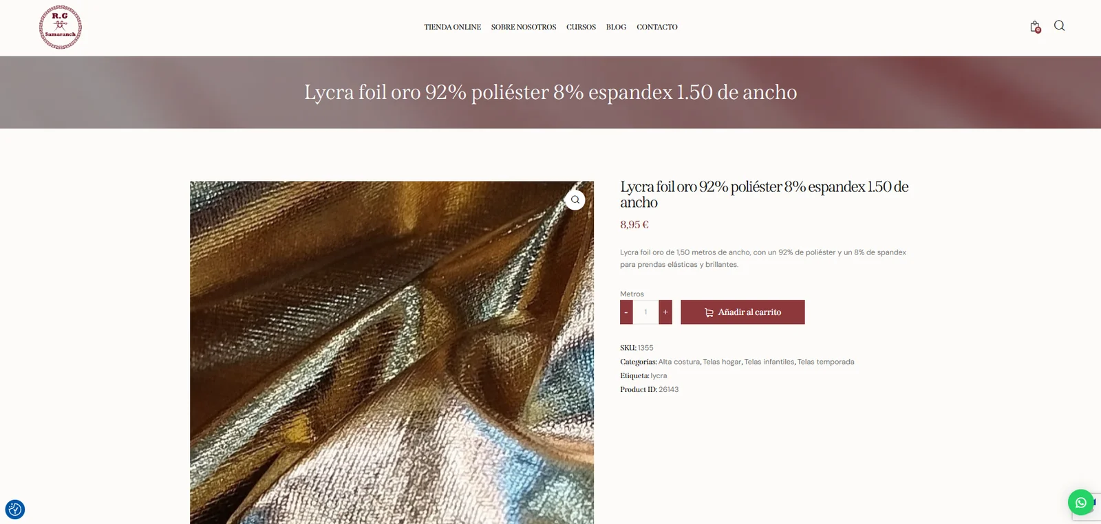Ficha Lycra foil oro