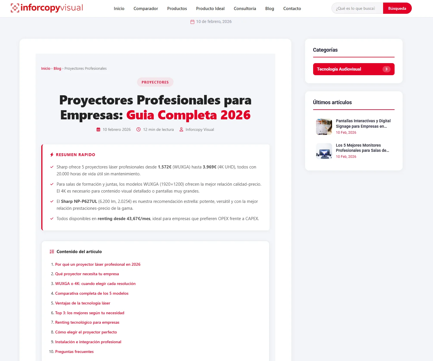 Artículo Proyectores Profesionales 2026