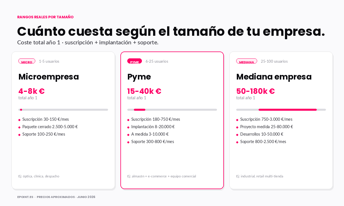 Rangos de precio Odoo por tamaño de empresa en España 2026 · epoint.es