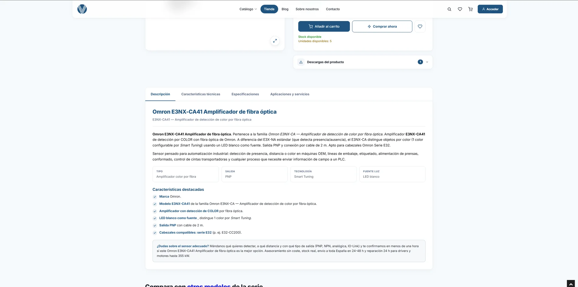 Pestañas técnicas de la ficha: descripción, características y especificaciones