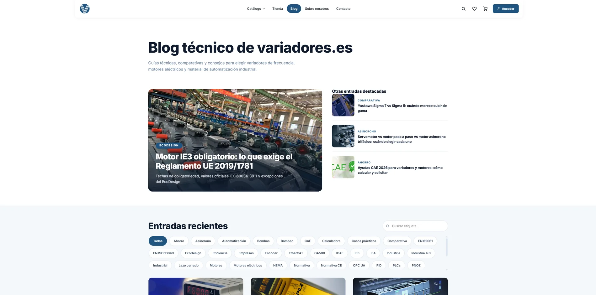 Página del blog técnico del catálogo industrial