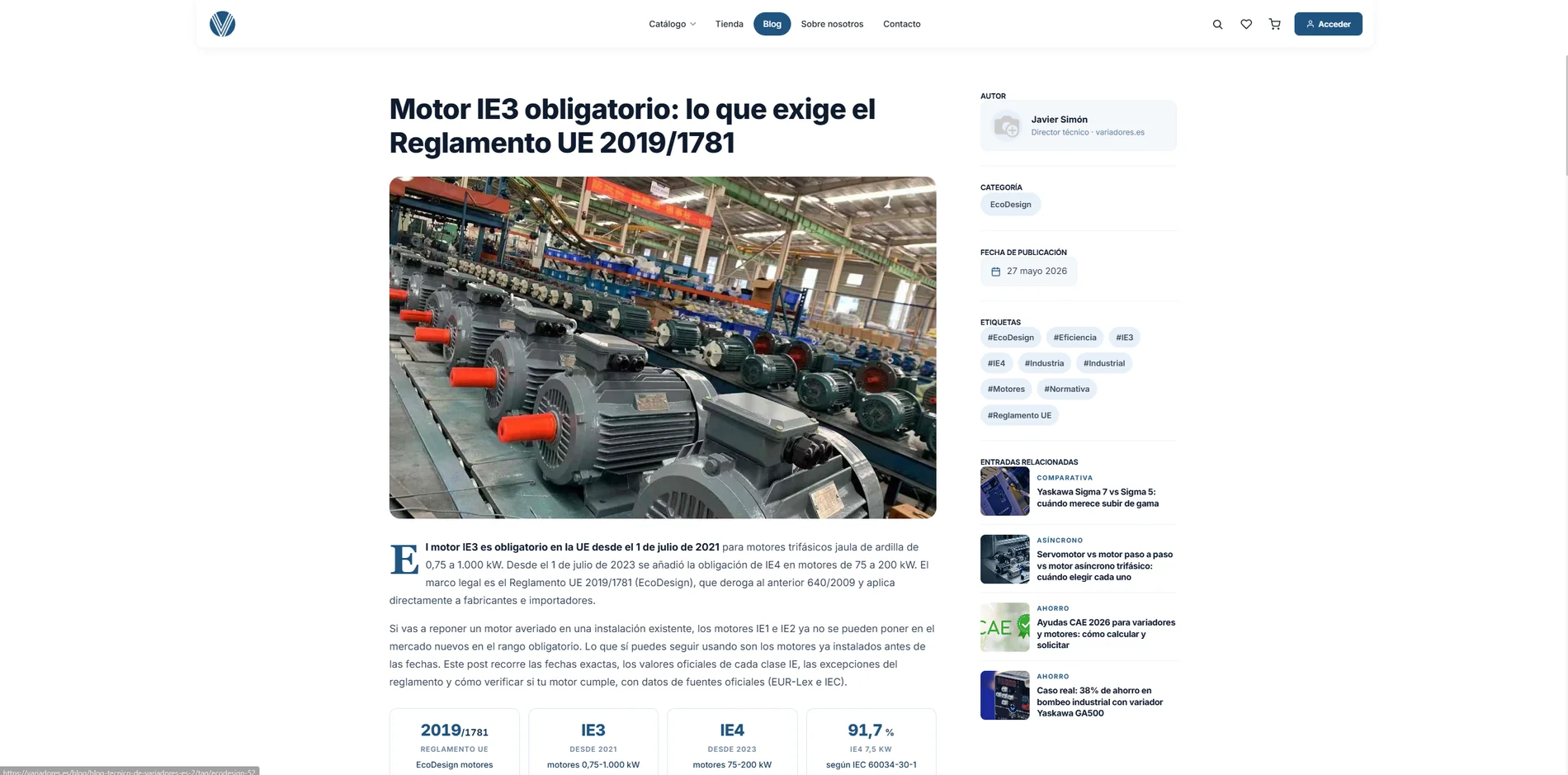 Artículo del blog técnico con contenido informativo del sector