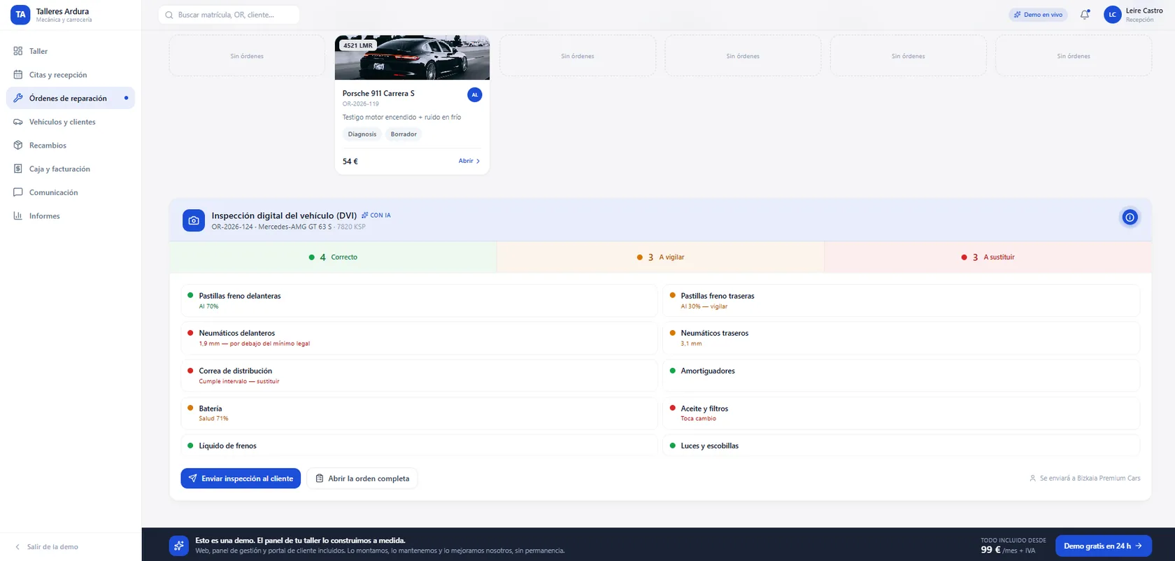 Inspección digital del vehículo (DVI) con semáforo verde, ámbar y rojo, lista para enviar al cliente, en epoint One