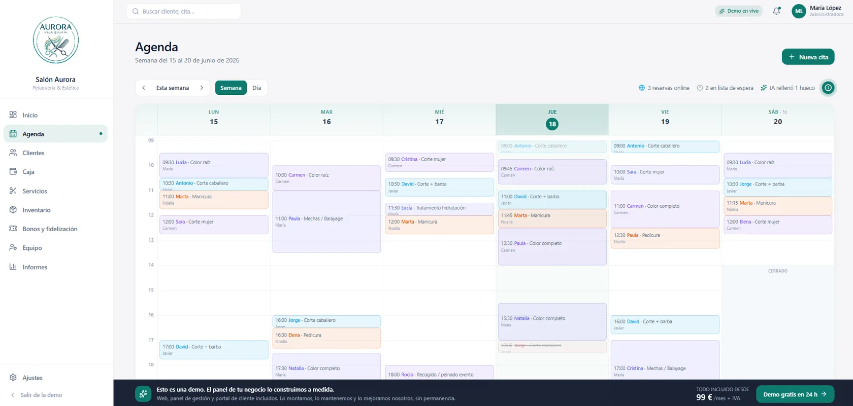 Agenda de citas por profesional de una peluquería con epoint One