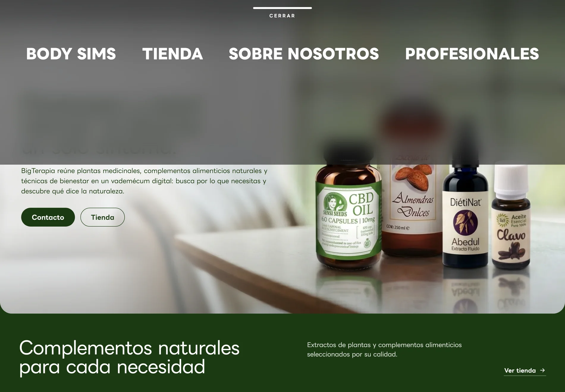 Menú overlay a pantalla completa de la nueva web