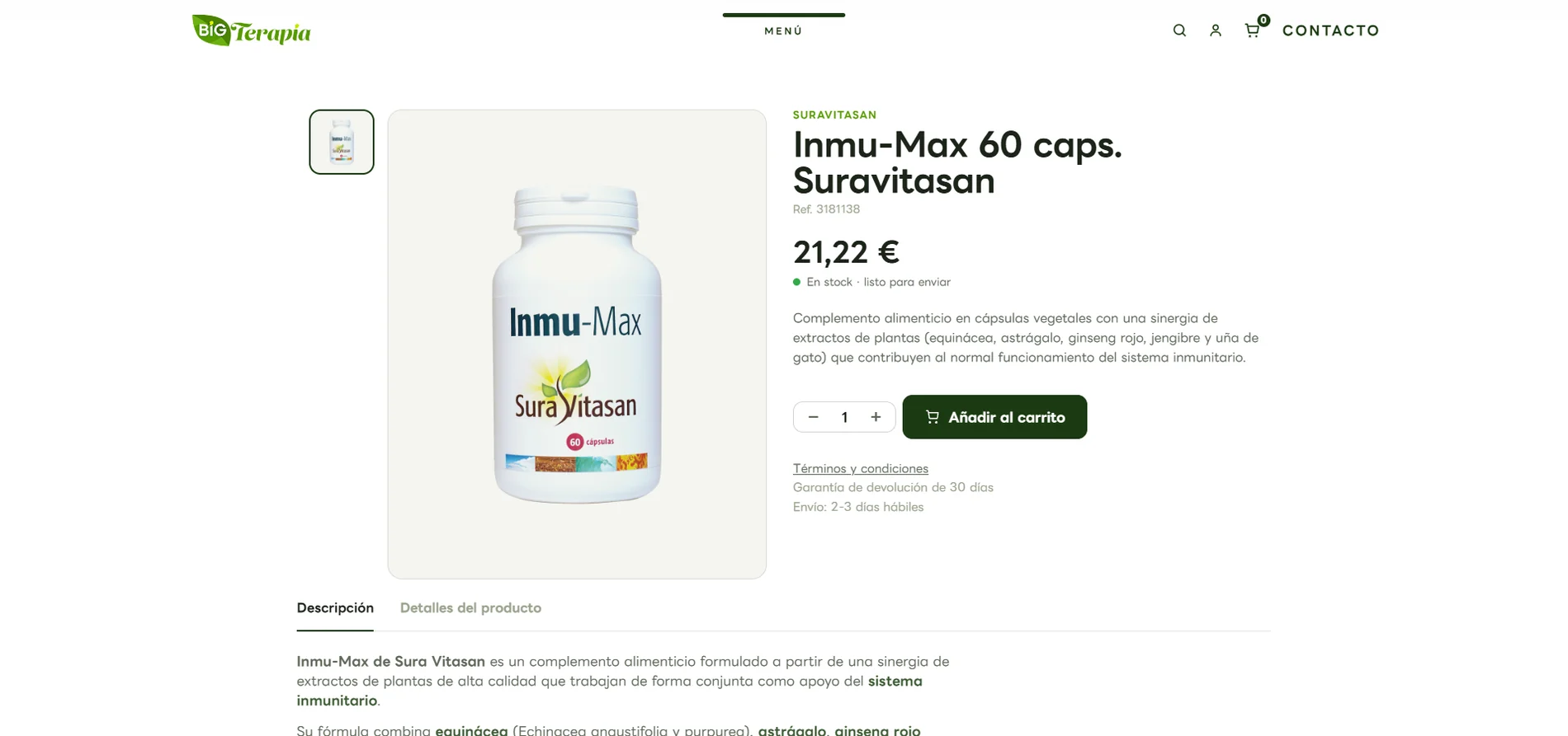 Ficha de producto con disponibilidad y pestañas