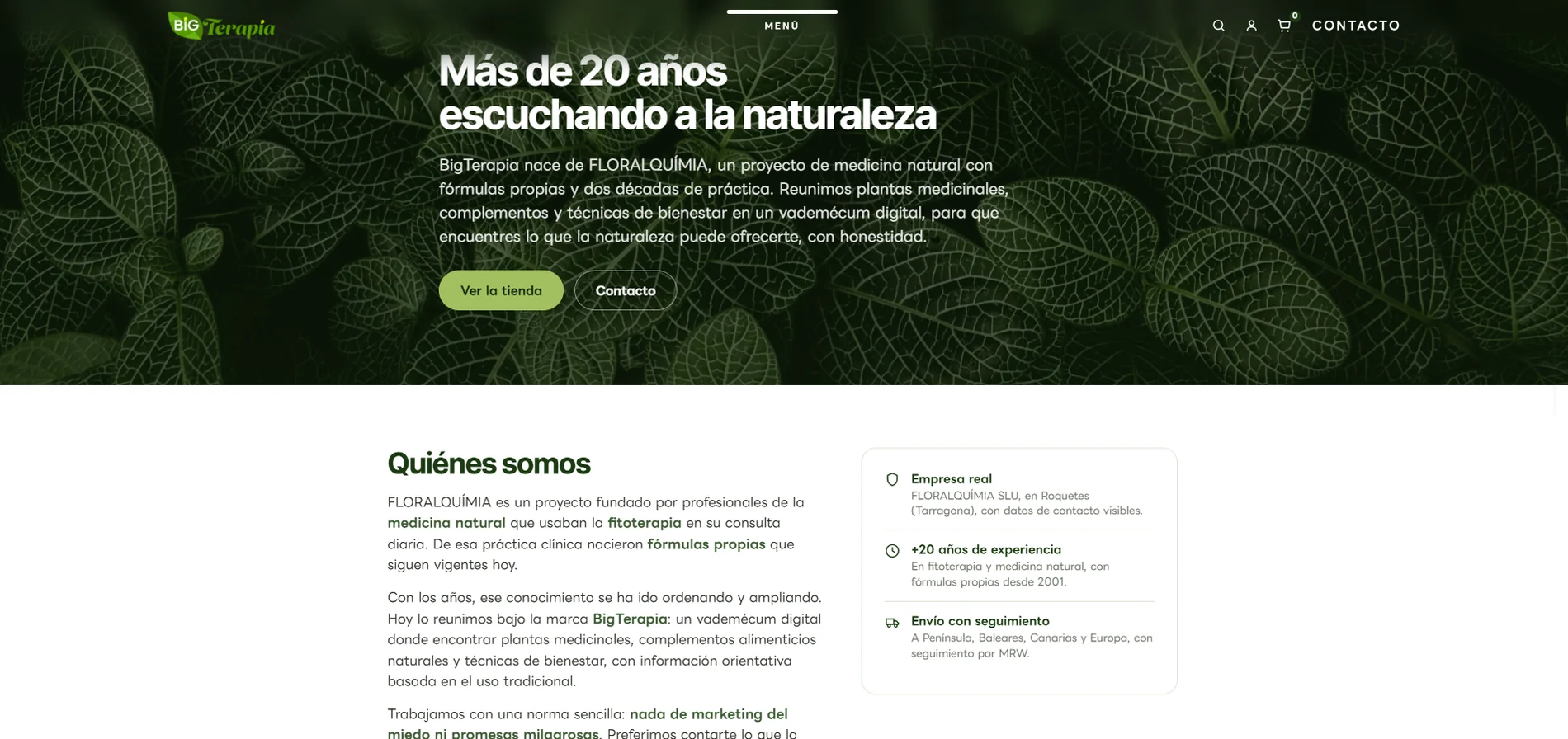 Página «Sobre nosotros»: más de 20 años de trayectoria y datos reales de empresa