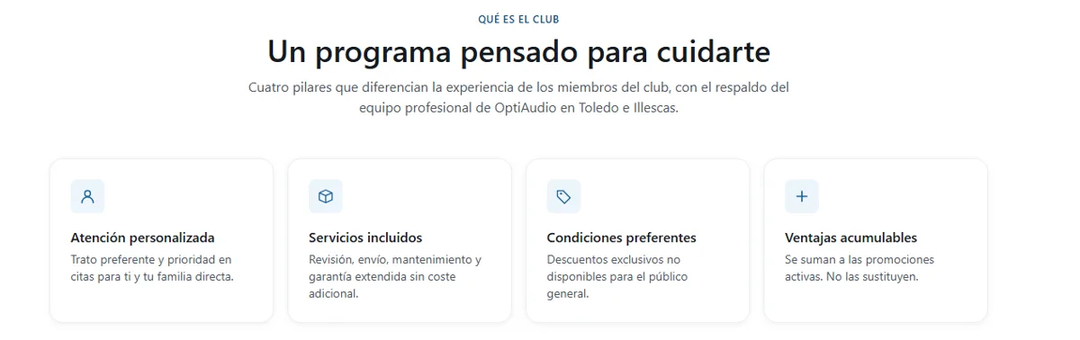Los cuatro pilares del programa Club OptiAudio