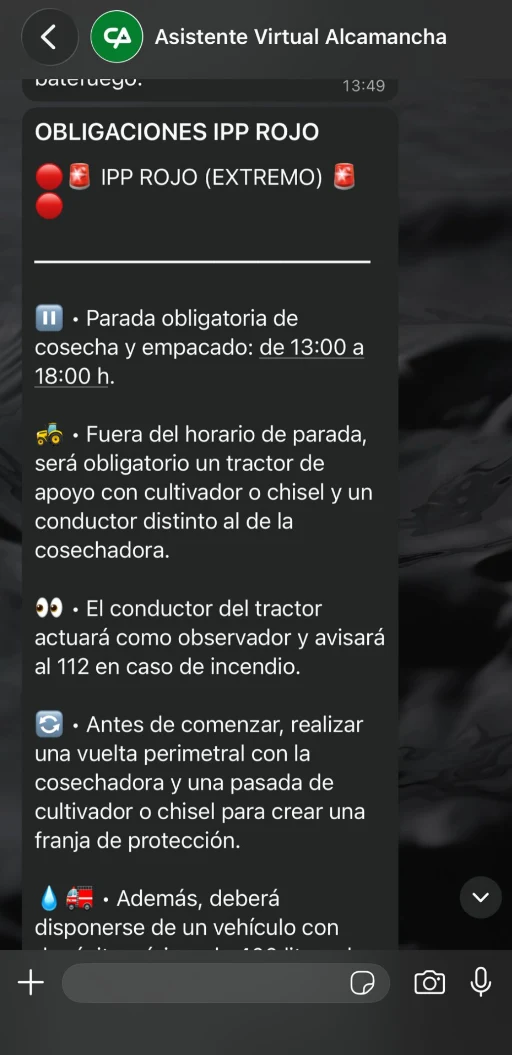 Comunicado de nivel de riesgo IPP rojo en la campaña de cereal