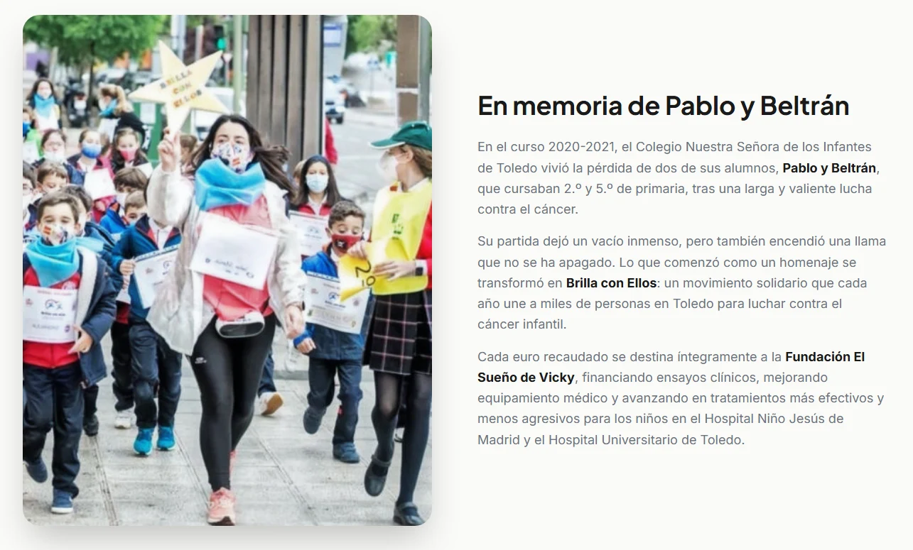 Sección 'En memoria de Pablo y Beltrán' en la web de Brilla con Ellos