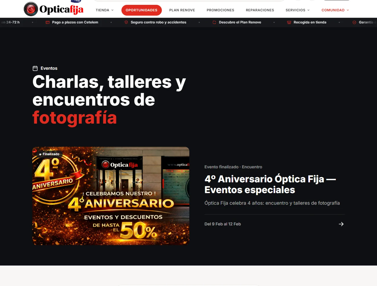 Gestor de eventos: charlas, talleres y encuentros de fotografía