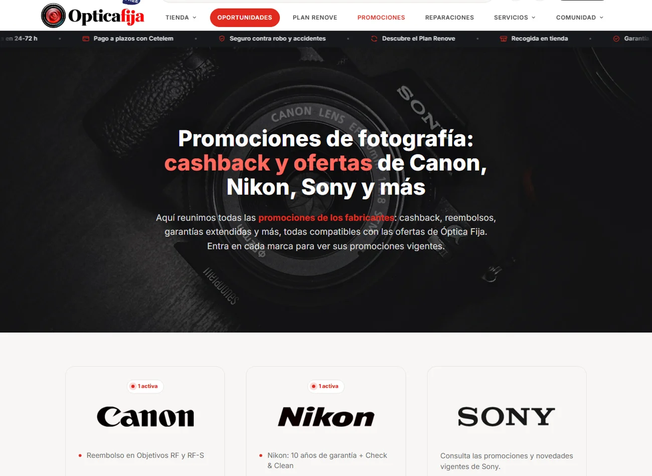 Gestor de promociones de fabricante (Canon, Nikon, Sony...)