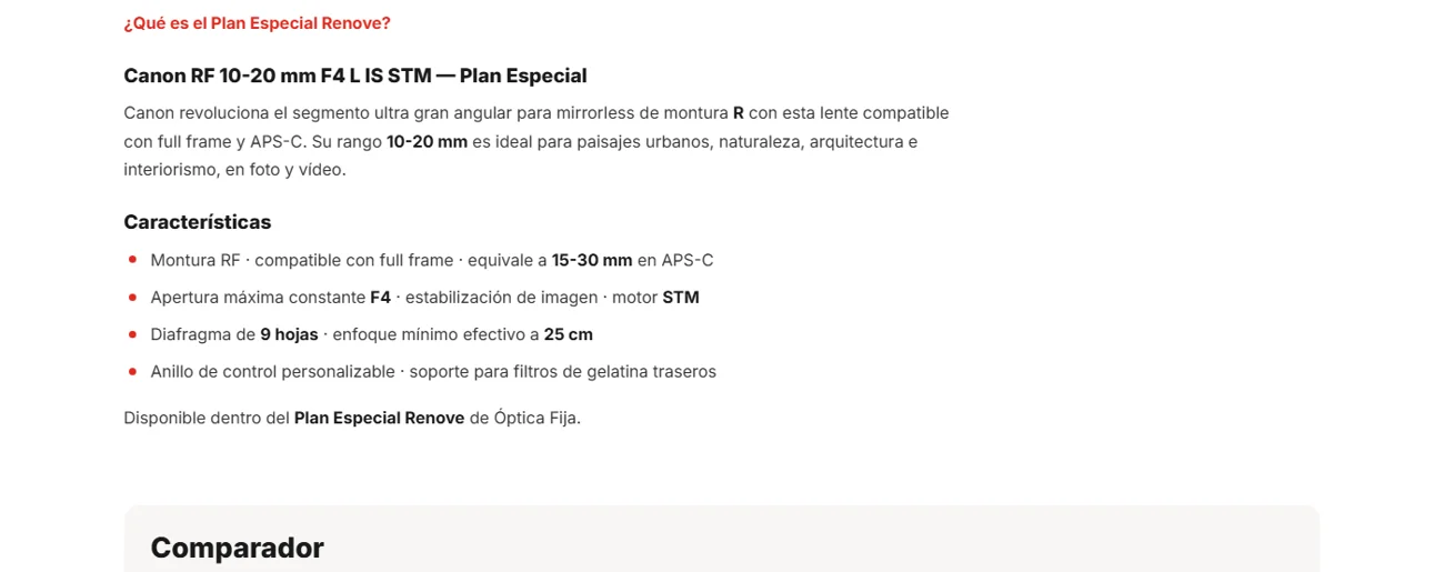 Ficha técnica y descripción enriquecidas de un producto, en español
