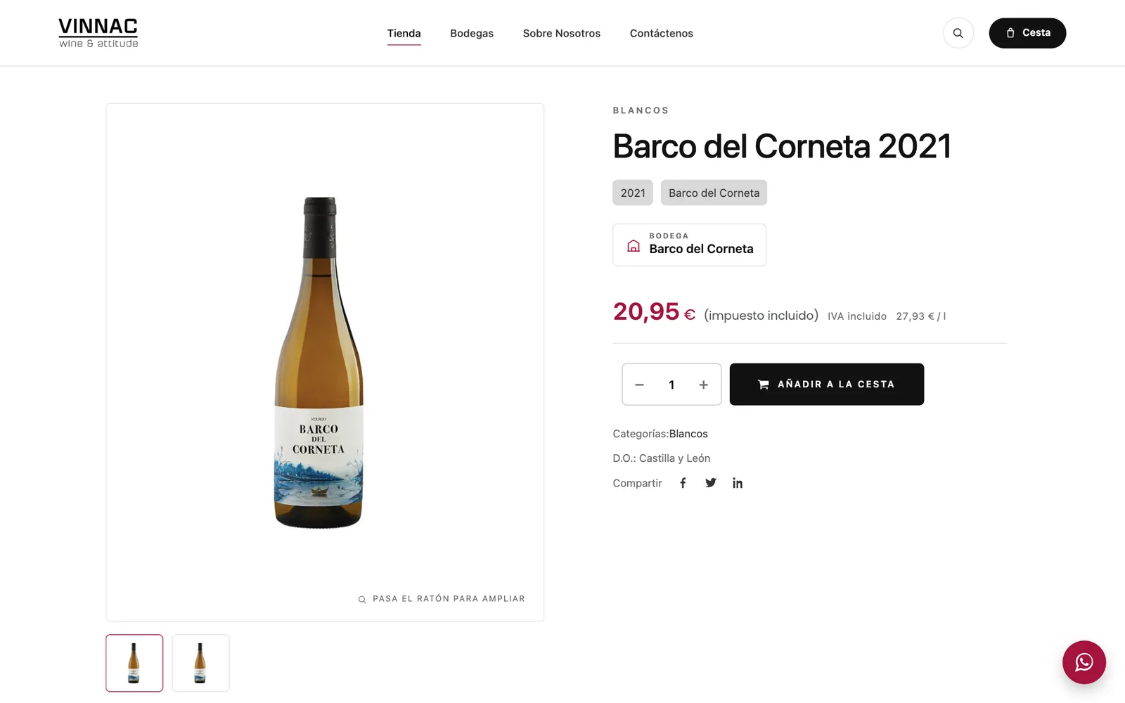 Ficha de producto: añada, bodega, D.O. y precio por litro