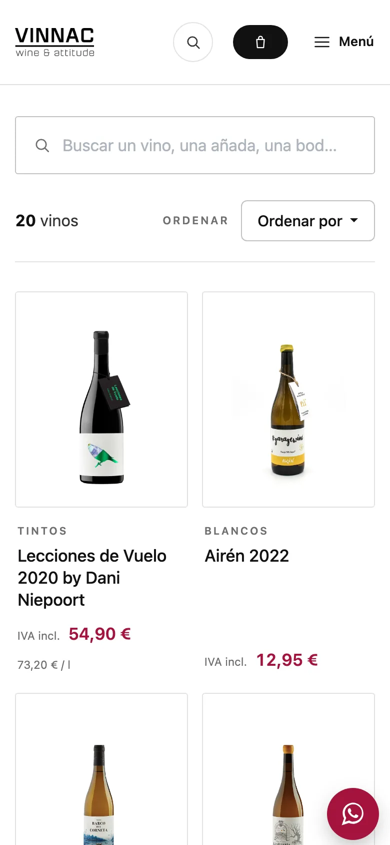 La tienda en el móvil: buscador, catálogo y precio por litro